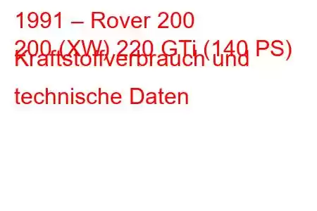 1991 – Rover 200
200 (XW) 220 GTi (140 PS) Kraftstoffverbrauch und technische Daten