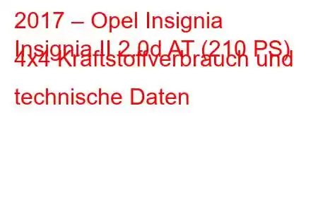 2017 – Opel Insignia
Insignia II 2.0d AT (210 PS) 4x4 Kraftstoffverbrauch und technische Daten