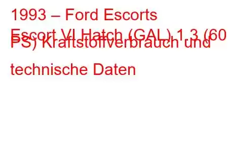 1993 – Ford Escorts
Escort VI Hatch (GAL) 1.3 (60 PS) Kraftstoffverbrauch und technische Daten