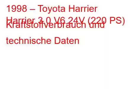 1998 – Toyota Harrier
Harrier 3.0 V6 24V (220 PS) Kraftstoffverbrauch und technische Daten