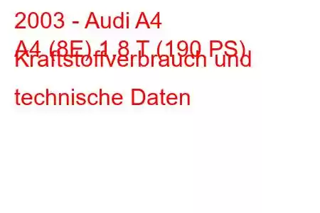 2003 - Audi A4
A4 (8E) 1,8 T (190 PS) Kraftstoffverbrauch und technische Daten