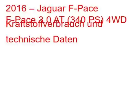 2016 – Jaguar F-Pace
F-Pace 3.0 AT (340 PS) 4WD Kraftstoffverbrauch und technische Daten