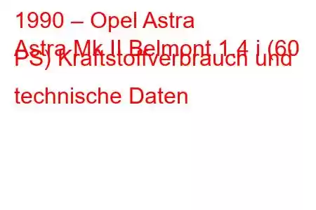 1990 – Opel Astra
Astra Mk II Belmont 1.4 i (60 PS) Kraftstoffverbrauch und technische Daten