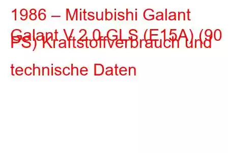 1986 – Mitsubishi Galant
Galant V 2.0 GLS (E15A) (90 PS) Kraftstoffverbrauch und technische Daten