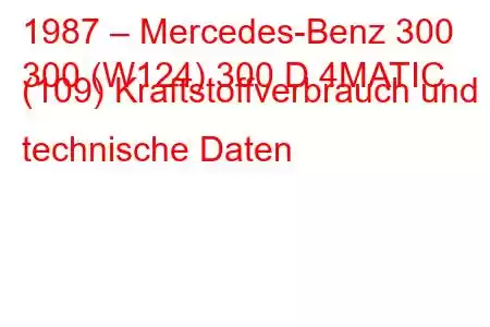 1987 – Mercedes-Benz 300
300 (W124) 300 D 4MATIC (109) Kraftstoffverbrauch und technische Daten