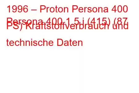 1996 – Proton Persona 400
Persona 400 1.5 i (415) (87 PS) Kraftstoffverbrauch und technische Daten