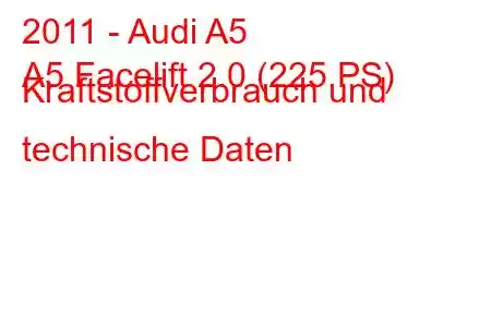 2011 - Audi A5
A5 Facelift 2.0 (225 PS) Kraftstoffverbrauch und technische Daten