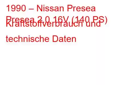 1990 – Nissan Presea
Presea 2.0 16V (140 PS) Kraftstoffverbrauch und technische Daten