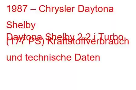 1987 – Chrysler Daytona Shelby
Daytona Shelby 2.2 i Turbo (177 PS) Kraftstoffverbrauch und technische Daten