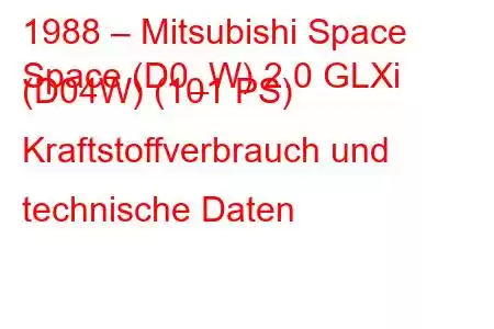 1988 – Mitsubishi Space
Space (D0_W) 2.0 GLXi (D04W) (101 PS) Kraftstoffverbrauch und technische Daten