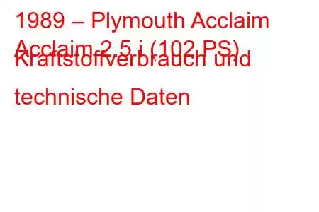 1989 – Plymouth Acclaim
Acclaim 2.5 i (102 PS) Kraftstoffverbrauch und technische Daten