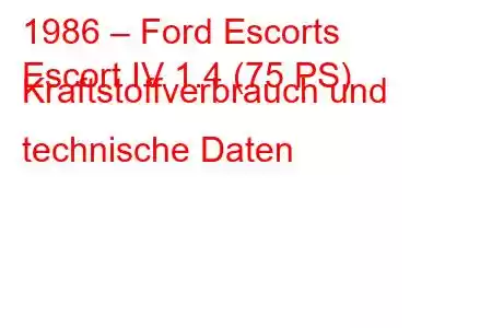 1986 – Ford Escorts
Escort IV 1.4 (75 PS) Kraftstoffverbrauch und technische Daten