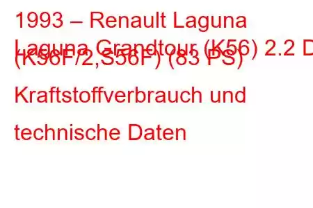 1993 – Renault Laguna
Laguna Grandtour (K56) 2.2 D (K56F/2,S56F) (83 PS) Kraftstoffverbrauch und technische Daten