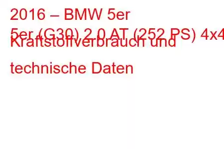 2016 – BMW 5er
5er (G30) 2.0 AT (252 PS) 4x4 Kraftstoffverbrauch und technische Daten