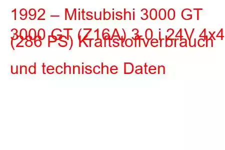 1992 – Mitsubishi 3000 GT
3000 GT (Z16A) 3.0 i 24V 4x4 (286 PS) Kraftstoffverbrauch und technische Daten