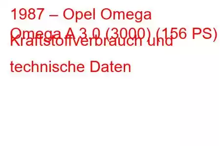 1987 – Opel Omega
Omega A 3.0 (3000) (156 PS) Kraftstoffverbrauch und technische Daten