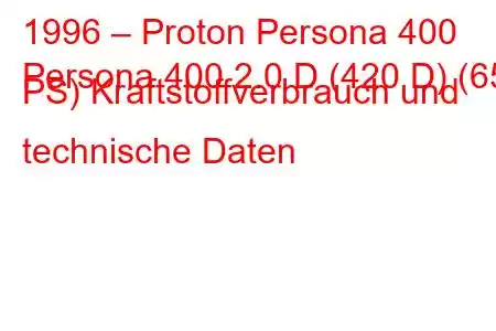 1996 – Proton Persona 400
Persona 400 2.0 D (420 D) (65 PS) Kraftstoffverbrauch und technische Daten