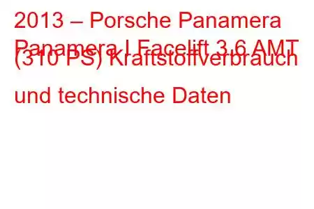 2013 – Porsche Panamera
Panamera I Facelift 3.6 AMT (310 PS) Kraftstoffverbrauch und technische Daten