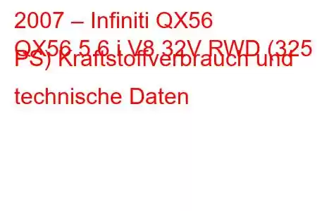 2007 – Infiniti QX56
QX56 5.6 i V8 32V RWD (325 PS) Kraftstoffverbrauch und technische Daten