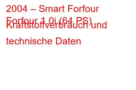 2004 – Smart Forfour
Forfour 1.0i (64 PS) Kraftstoffverbrauch und technische Daten