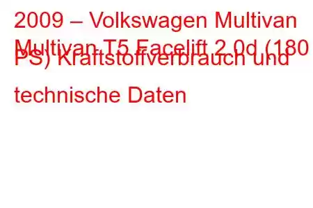 2009 – Volkswagen Multivan
Multivan T5 Facelift 2.0d (180 PS) Kraftstoffverbrauch und technische Daten