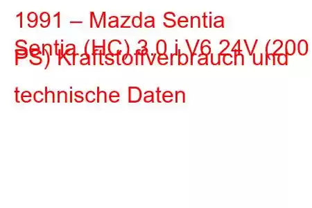 1991 – Mazda Sentia
Sentia (HC) 3.0 i V6 24V (200 PS) Kraftstoffverbrauch und technische Daten