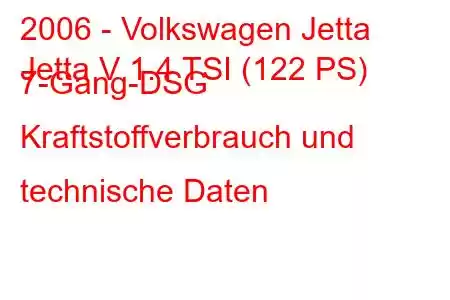 2006 - Volkswagen Jetta
Jetta V 1.4 TSI (122 PS) 7-Gang-DSG Kraftstoffverbrauch und technische Daten