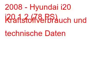 2008 - Hyundai i20
i20 1.2 (78 PS) Kraftstoffverbrauch und technische Daten