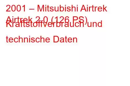 2001 – Mitsubishi Airtrek
Airtrek 2.0 (126 PS) Kraftstoffverbrauch und technische Daten