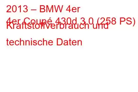 2013 – BMW 4er
4er Coupé 430d 3.0 (258 PS) Kraftstoffverbrauch und technische Daten