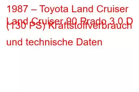 1987 – Toyota Land Cruiser
Land Cruiser 90 Prado 3.0 D (130 PS) Kraftstoffverbrauch und technische Daten