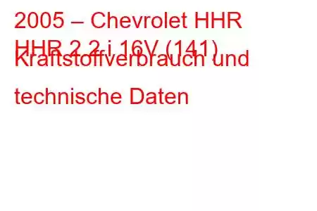 2005 – Chevrolet HHR
HHR 2.2 i 16V (141) Kraftstoffverbrauch und technische Daten