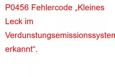 P0456 Fehlercode „Kleines Leck im Verdunstungsemissionssystem erkannt“.