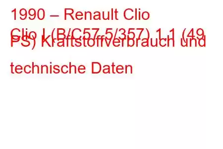 1990 – Renault Clio
Clio I (B/C57,5/357) 1.1 (49 PS) Kraftstoffverbrauch und technische Daten