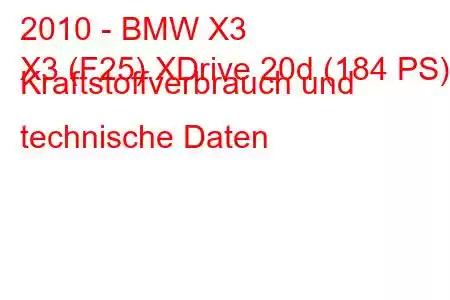 2010 - BMW X3
X3 (F25) XDrive 20d (184 PS) Kraftstoffverbrauch und technische Daten