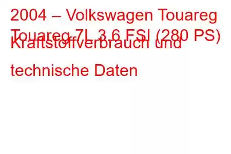 2004 – Volkswagen Touareg
Touareg 7L 3.6 FSI (280 PS) Kraftstoffverbrauch und technische Daten