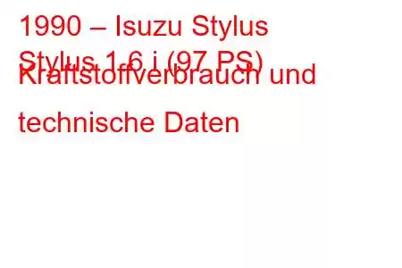 1990 – Isuzu Stylus
Stylus 1.6 i (97 PS) Kraftstoffverbrauch und technische Daten