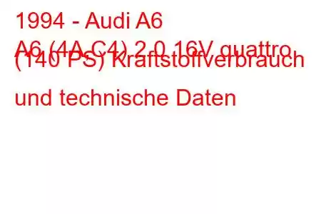 1994 - Audi A6
A6 (4A,C4) 2.0 16V quattro (140 PS) Kraftstoffverbrauch und technische Daten