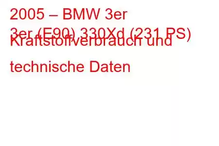 2005 – BMW 3er
3er (E90) 330Xd (231 PS) Kraftstoffverbrauch und technische Daten