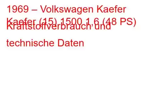 1969 – Volkswagen Kaefer
Kaefer (15) 1500 1,6 (48 PS) Kraftstoffverbrauch und technische Daten