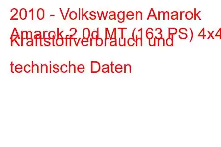 2010 - Volkswagen Amarok
Amarok 2.0d MT (163 PS) 4x4 Kraftstoffverbrauch und technische Daten