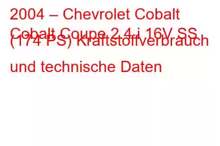 2004 – Chevrolet Cobalt
Cobalt Coupe 2.4 i 16V SS (174 PS) Kraftstoffverbrauch und technische Daten