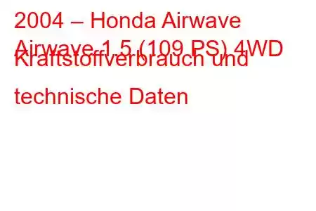 2004 – Honda Airwave
Airwave 1.5 (109 PS) 4WD Kraftstoffverbrauch und technische Daten