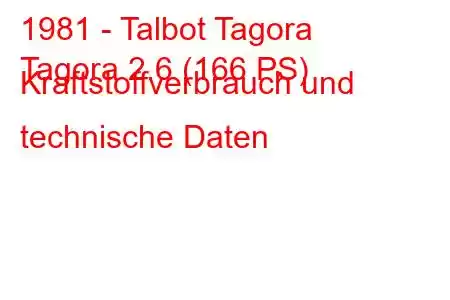 1981 - Talbot Tagora
Tagora 2.6 (166 PS) Kraftstoffverbrauch und technische Daten