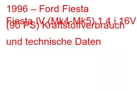 1996 – Ford Fiesta
Fiesta IV (Mk4-Mk5) 1.4 i 16V (90 PS) Kraftstoffverbrauch und technische Daten