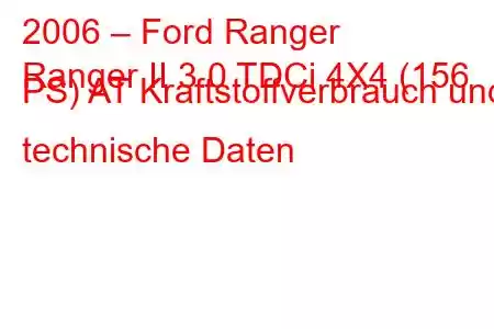 2006 – Ford Ranger
Ranger II 3.0 TDCi 4X4 (156 PS) AT Kraftstoffverbrauch und technische Daten