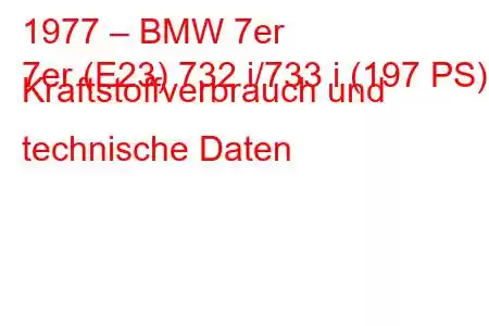 1977 – BMW 7er
7er (E23) 732 i/733 i (197 PS) Kraftstoffverbrauch und technische Daten