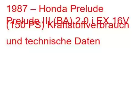 1987 – Honda Prelude
Prelude III (BA) 2.0 i EX 16V (150 PS) Kraftstoffverbrauch und technische Daten