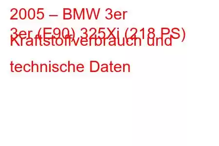 2005 – BMW 3er
3er (E90) 325Xi (218 PS) Kraftstoffverbrauch und technische Daten