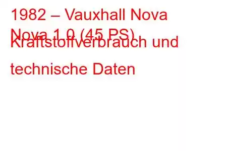 1982 – Vauxhall Nova
Nova 1.0 (45 PS) Kraftstoffverbrauch und technische Daten